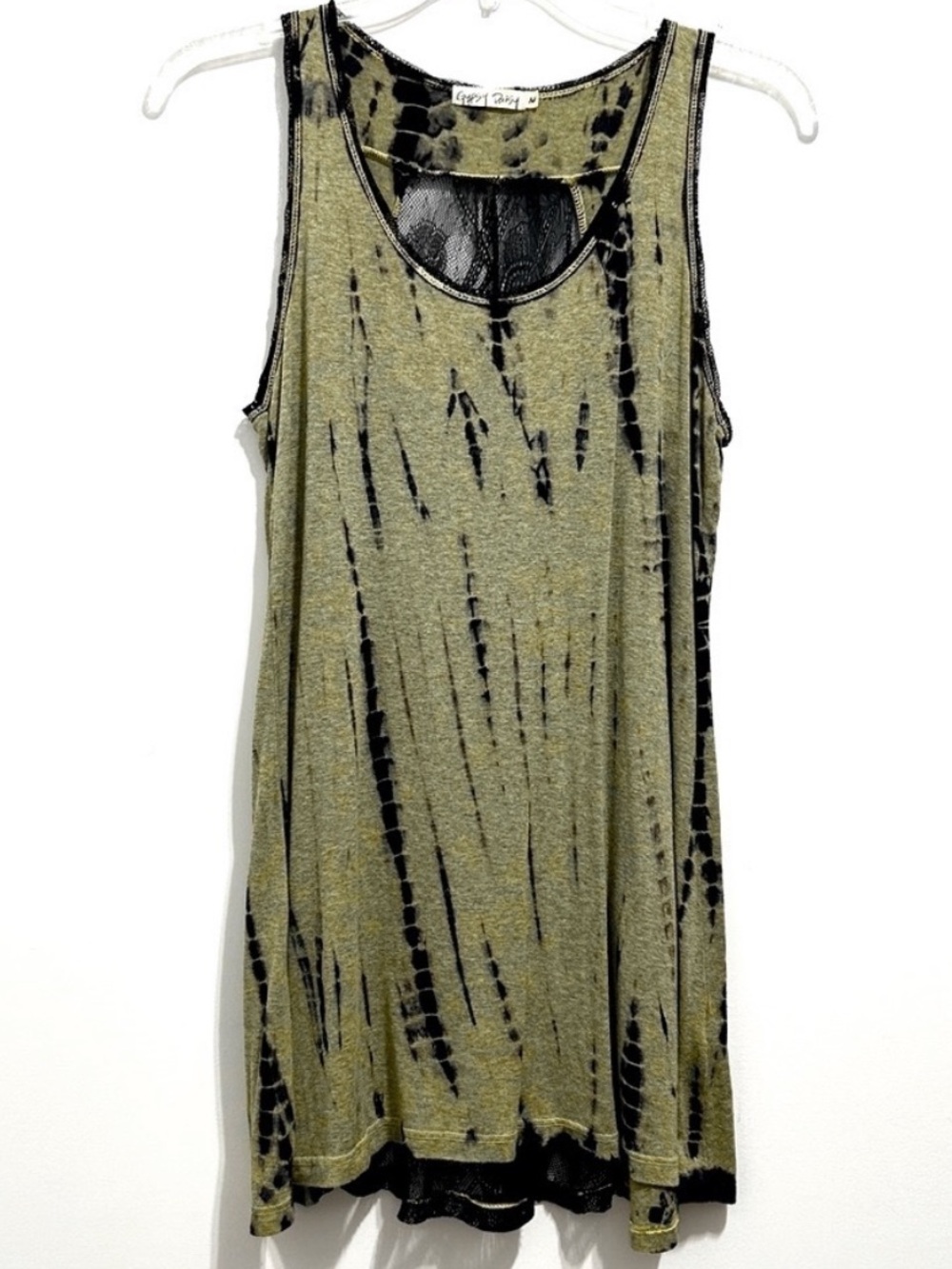 Gypsy Daisy Women’s Olive Green & Black Tie Dye Lace Tank Top